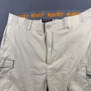 WearFirst Mens Khaki Cargo Shorts Size 42‎ Stretch Cotton Blend Flat Front Tan